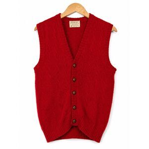 Vintage The Moors 100% Pure Shetland Wool Cable Knit Sweater Vest Red Ireland L